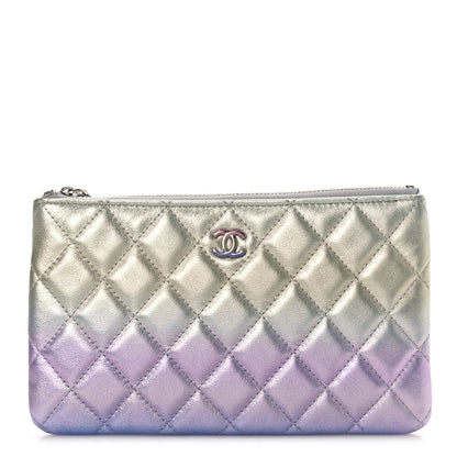 Chanel Gradient Metallic Calfskin Quilted Cosmetic Case Silver Blue Yellow Purple 1 of 9