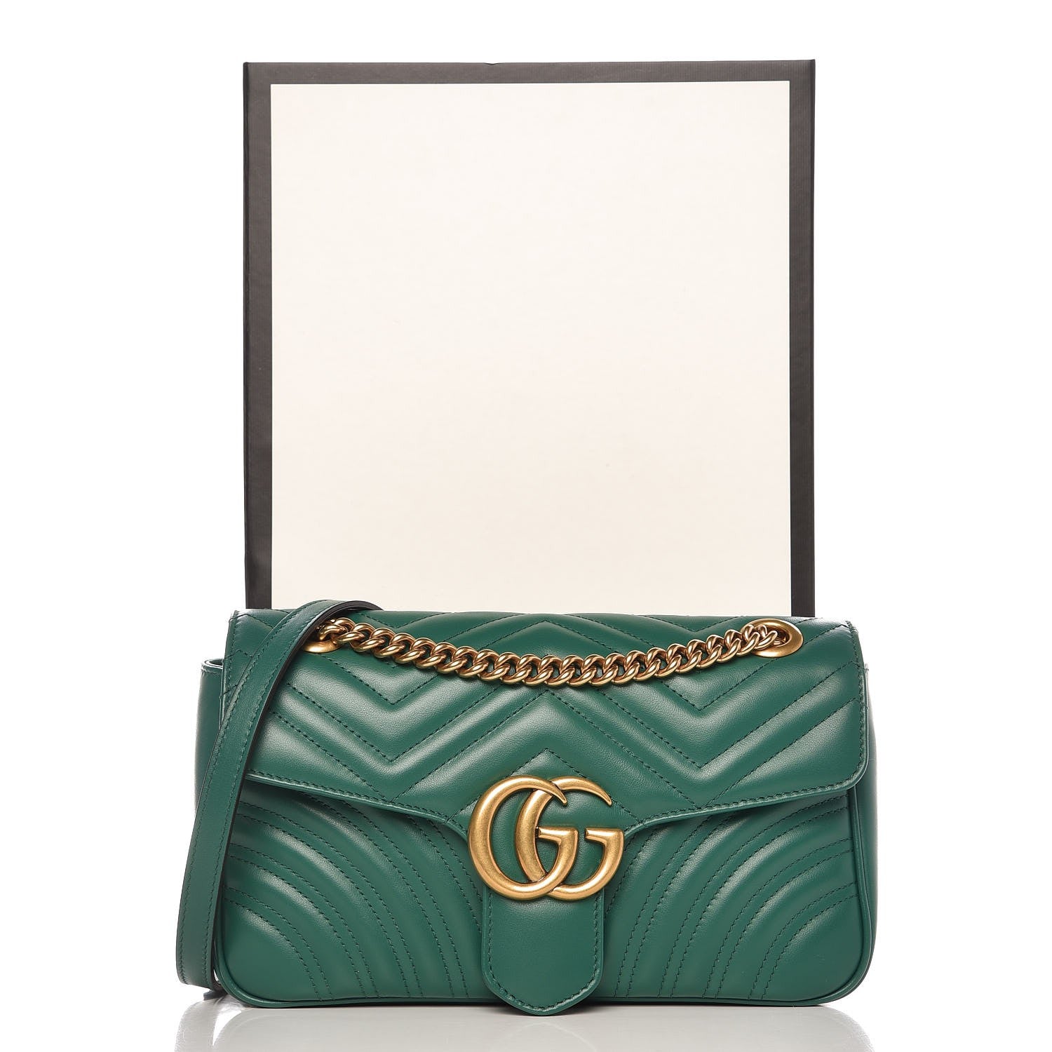 Gucci Calfskin Matelasse Small GG Marmont Shoulder Bag Emerald Green 8 of 8