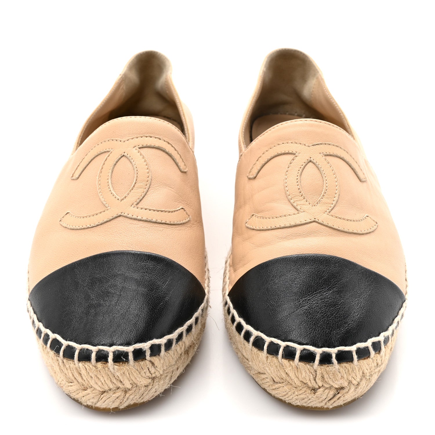 Chanel Lambskin CC Espadrilles 38 Beige Black 3 of 12