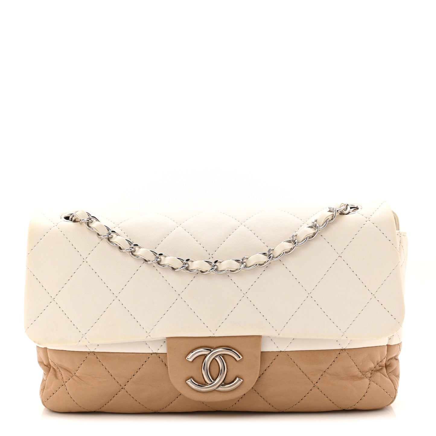 Lambskin Quilted Bi-Color Medium Single Flap White Beige