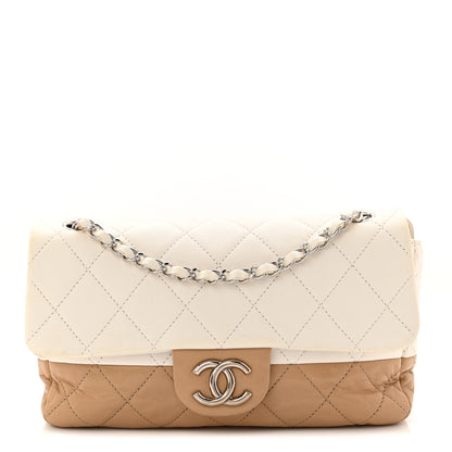 Chanel Lambskin Quilted Bi-Color Medium Single Flap White Beige 1 of 10