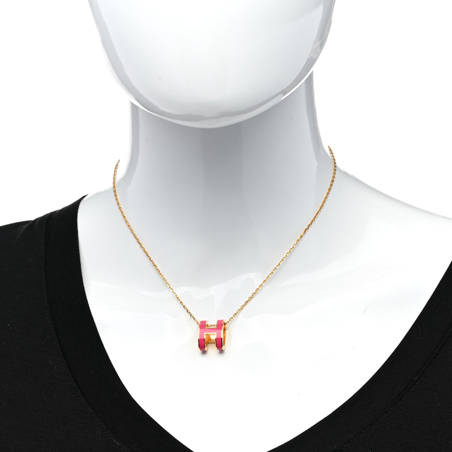 Hermes Lacquered Gold Pop H Pendant Necklace Rose Extreme 2 of 7