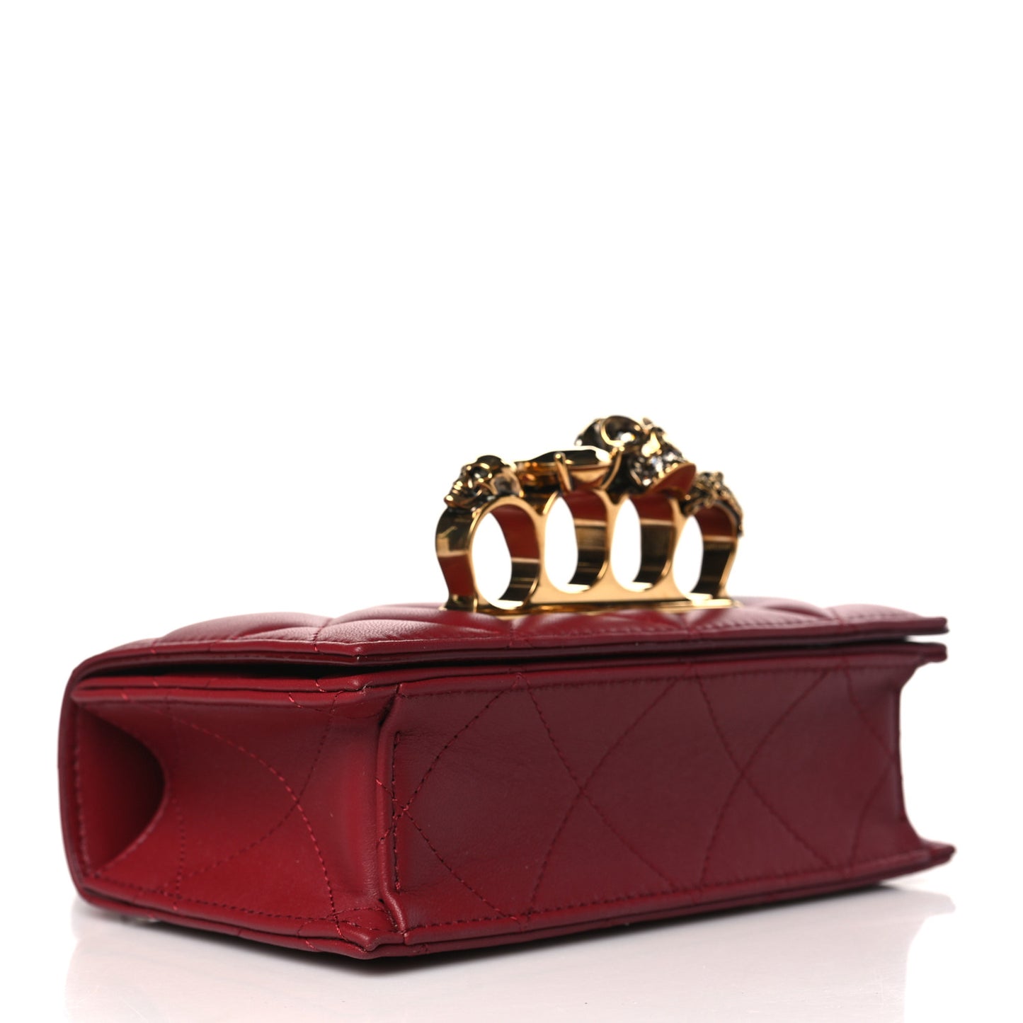 Lambskin Quilted Knuckle Shoulder Bag Red