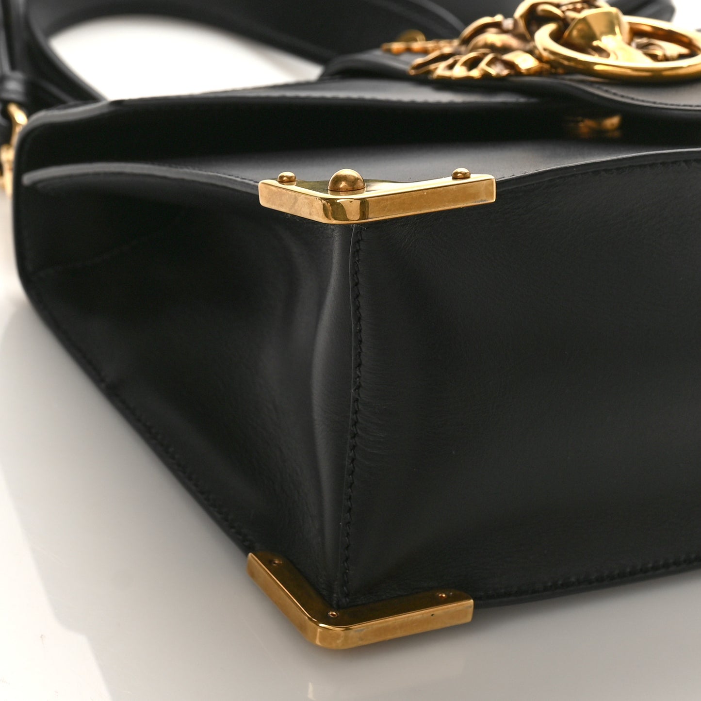 Antic Soft Saffiano Lions Head Cahier Shoulder Bag Black