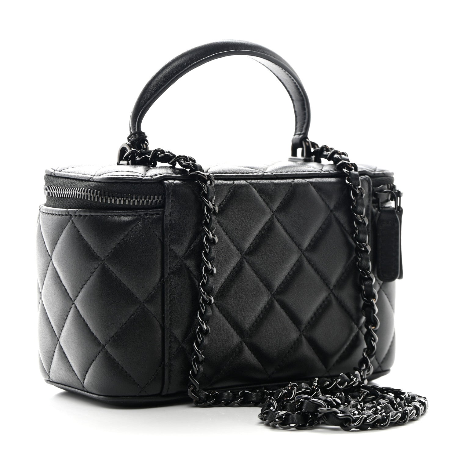 Chanel Lambskin Quilted Small Top Handle Vanity Case With Chain So Black 3 of 10