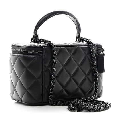 Chanel Lambskin Quilted Small Top Handle Vanity Case With Chain So Black 3 of 10