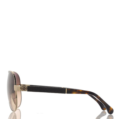 Chanel Lambskin Quilted CC Aviator Sunglasses 4195-Q Brown Gold 2 of 8