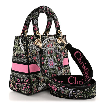 Christian Dior Canvas Around the World Embroidered Medium Lady D-Lite Black Pastel Pink 3 of 12
