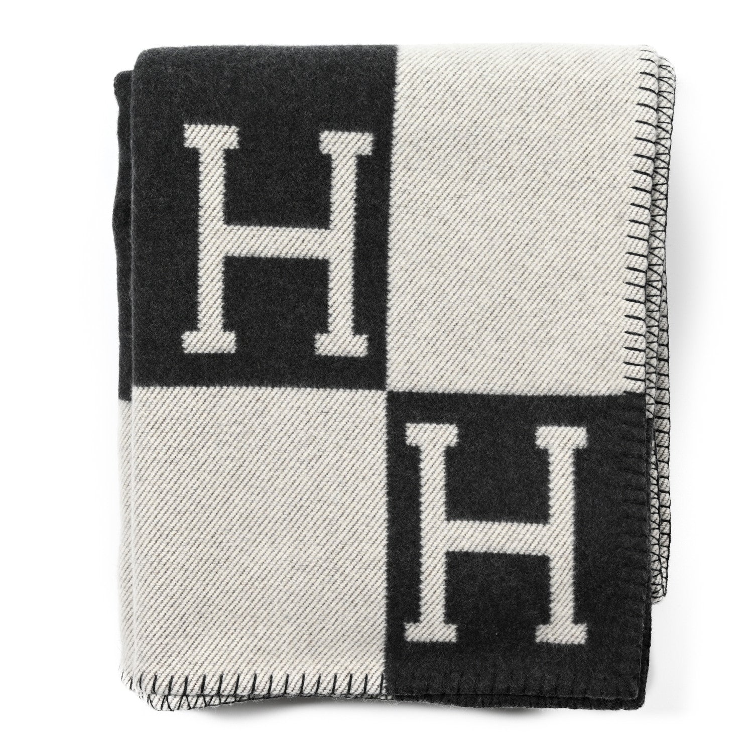 Hermes Wool Cashmere Avalon Blanket Ecru Gris Fonce 1 of 3