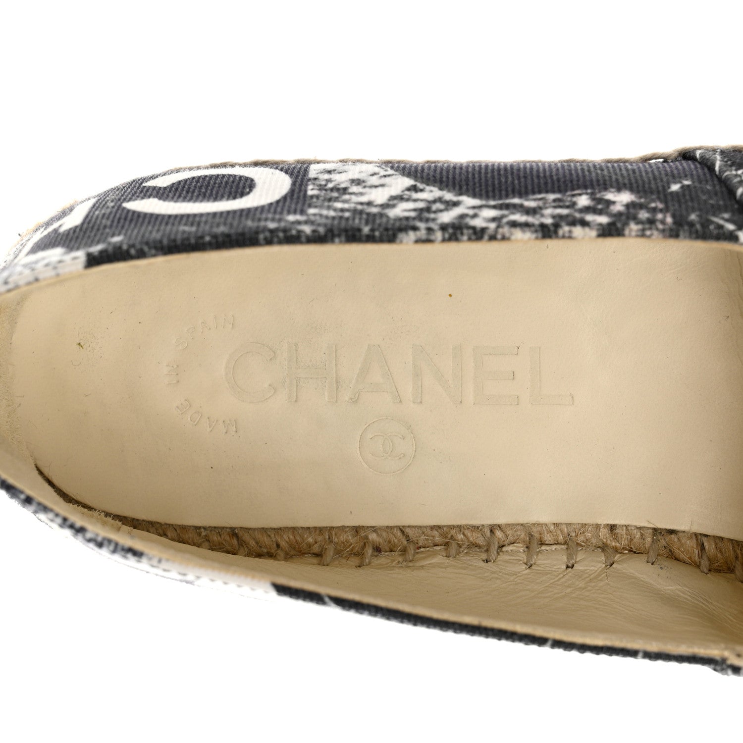 Chanel Printed Canvas Grosgrain 31 Rue Cambon Espadrilles 38 Black White 7 of 8