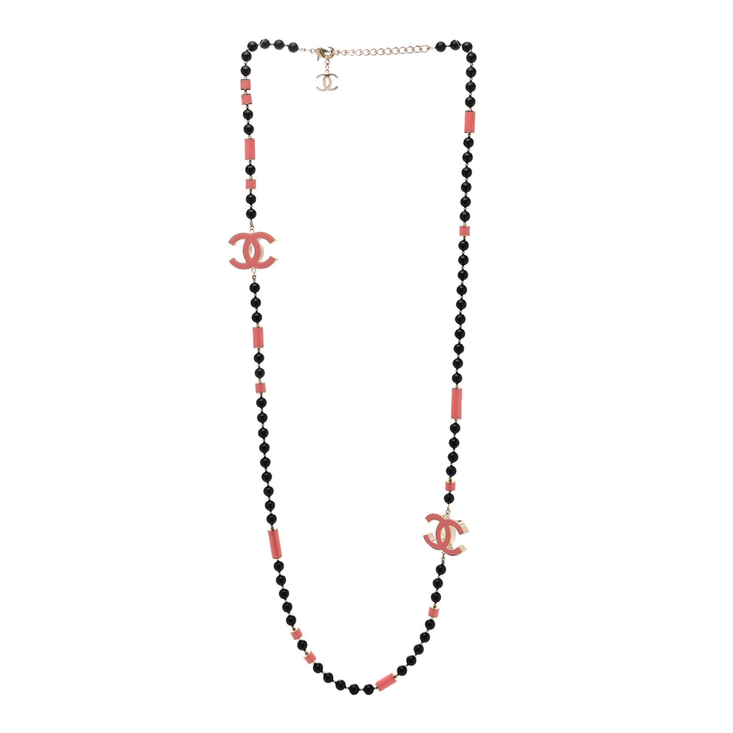 Enamel Bead CC Long Necklace Pink Black