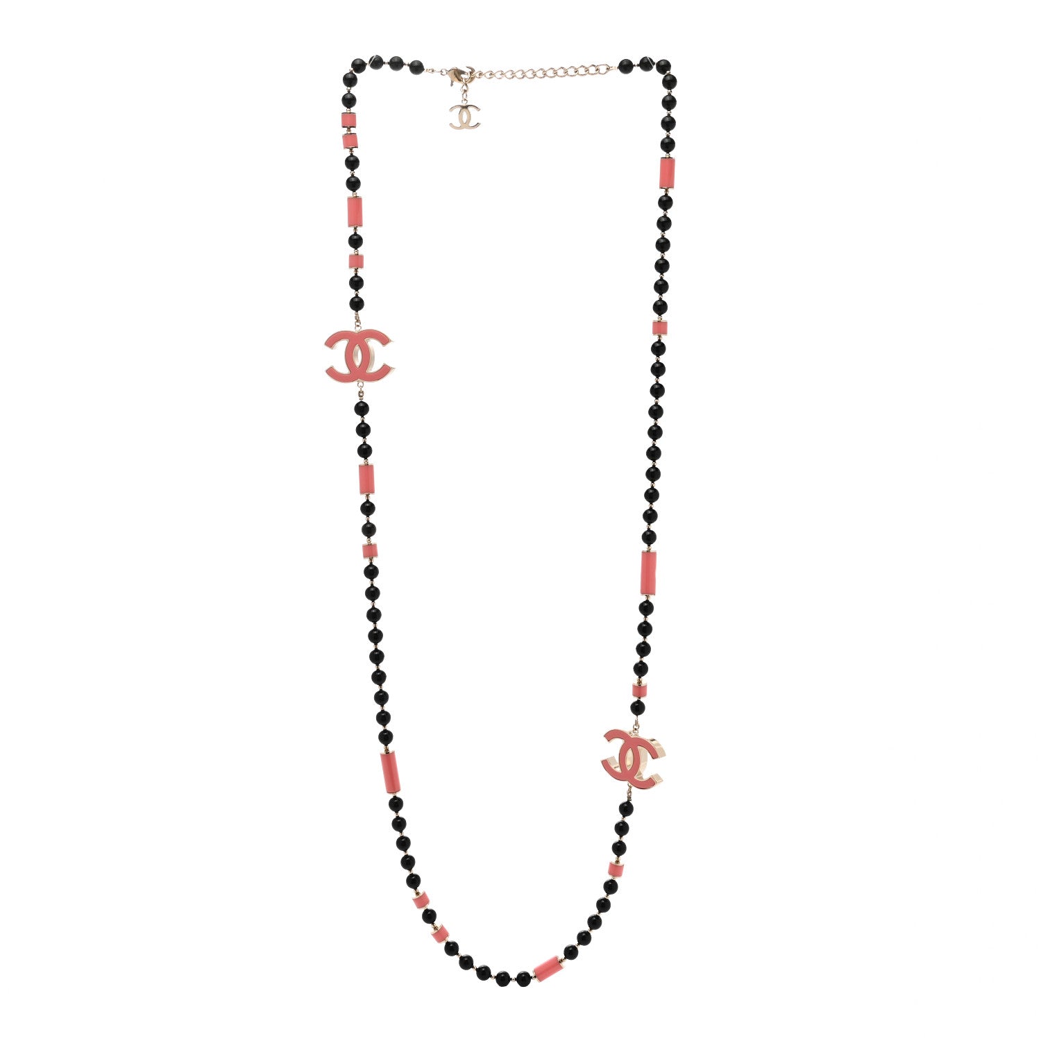 Chanel Enamel Bead CC Long Necklace Pink Black 3 of 6