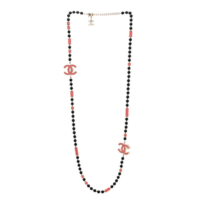 Chanel Enamel Bead CC Long Necklace Pink Black 3 of 6