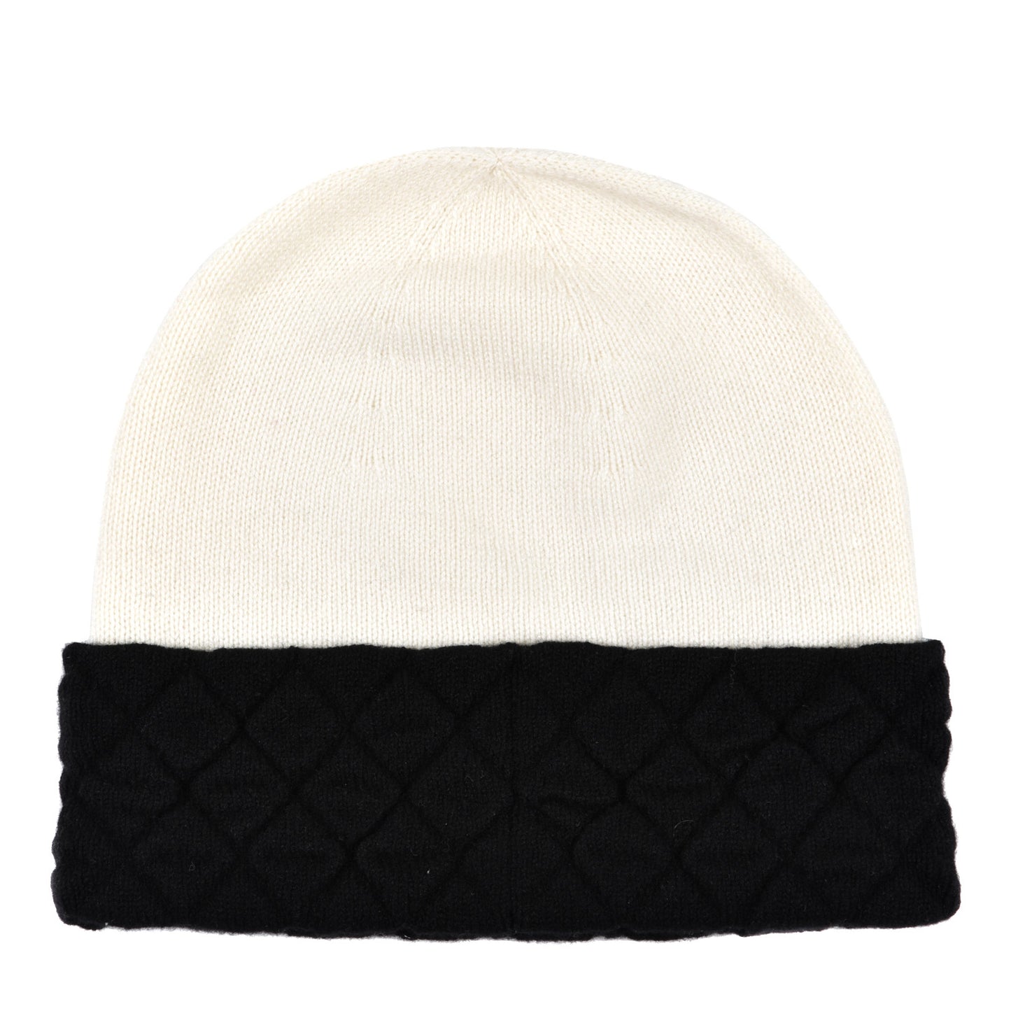 Cashmere Quilted CC Beanie Hat White Black