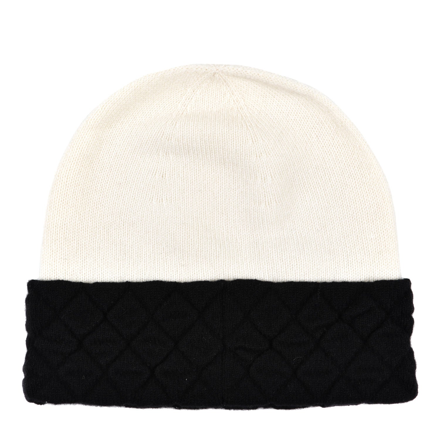 Chanel Cashmere Quilted CC Beanie Hat White Black 2 of 4
