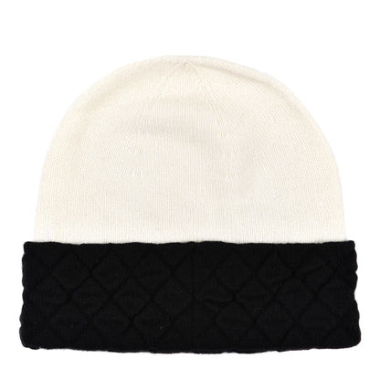 Chanel Cashmere Quilted CC Beanie Hat White Black 2 of 4