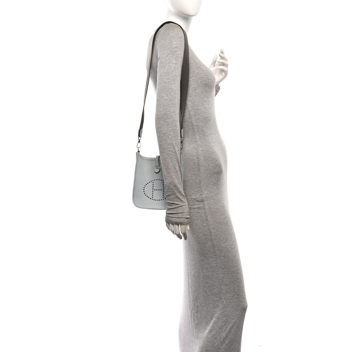Taurillon Clemence Amazone Evelyne Short Strap TPM Bleu Pale Gris Etain