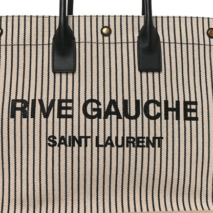 Saint Laurent Linen Calfskin Rive Gauche Tote Natural Black 6 of 10
