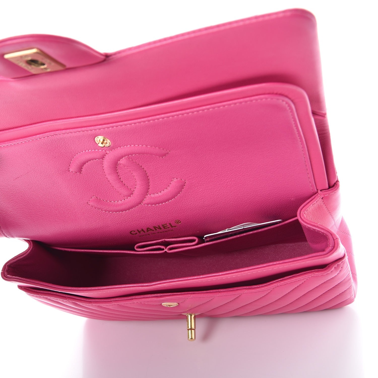 Chanel Lambskin Chevron Quilted Medium Double Flap Pink 5 of 12