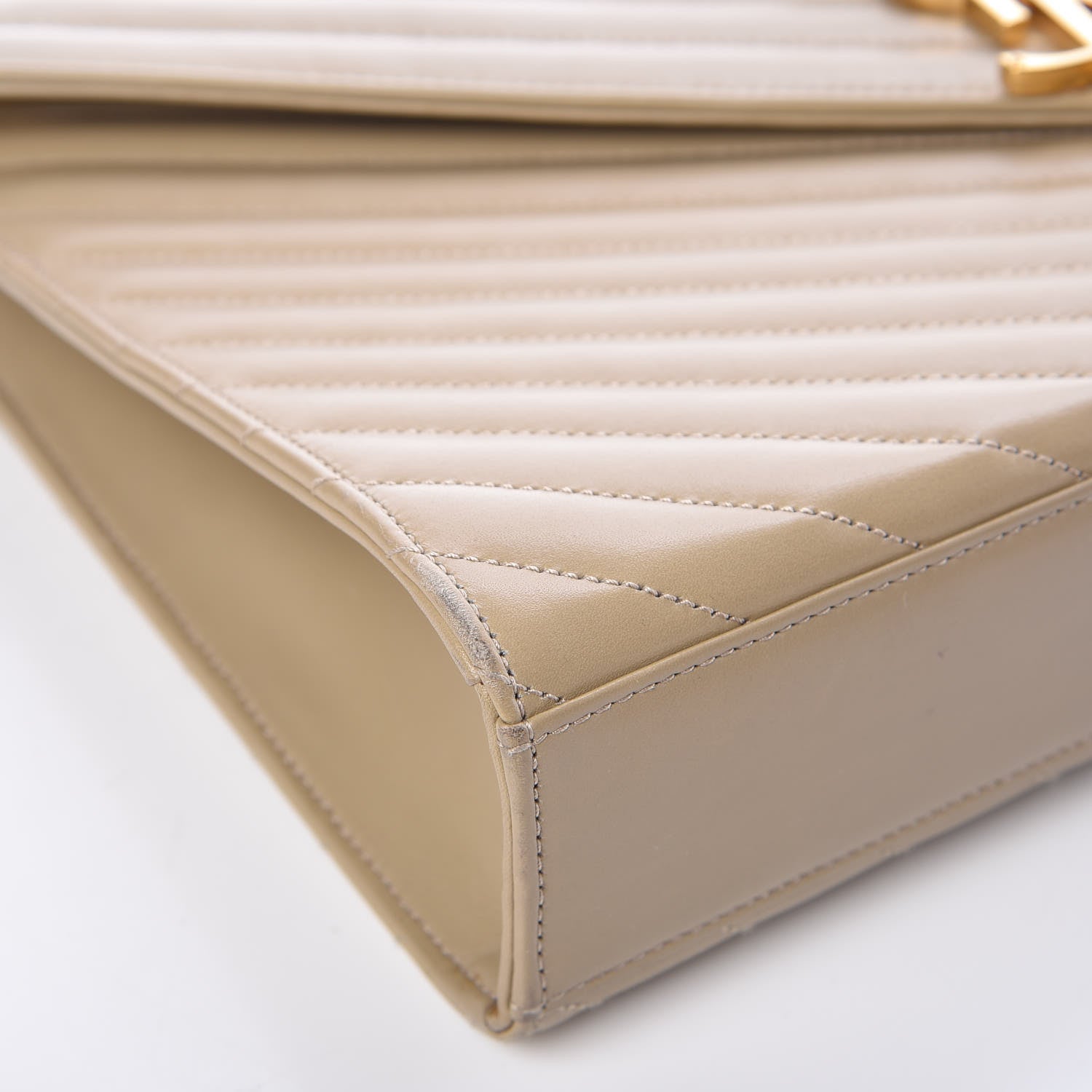 Saint Laurent Lambskin Matelasse Chevron Large Monogram Satchel Beige 11 of 14