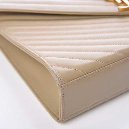 Saint Laurent Lambskin Matelasse Chevron Large Monogram Satchel Beige 11 of 14