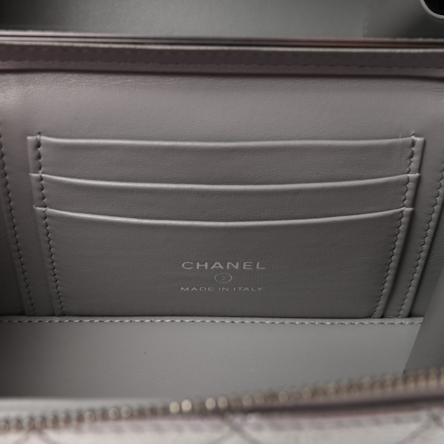 Chanel Metallic Caviar Quilted Small Vanity Case With Chain Silver 6 of 11