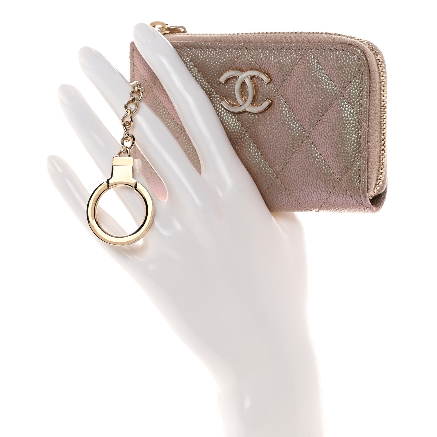 Chanel Iridescent Caviar Quilted Zipped Key Holder Case Beige 2 of 9