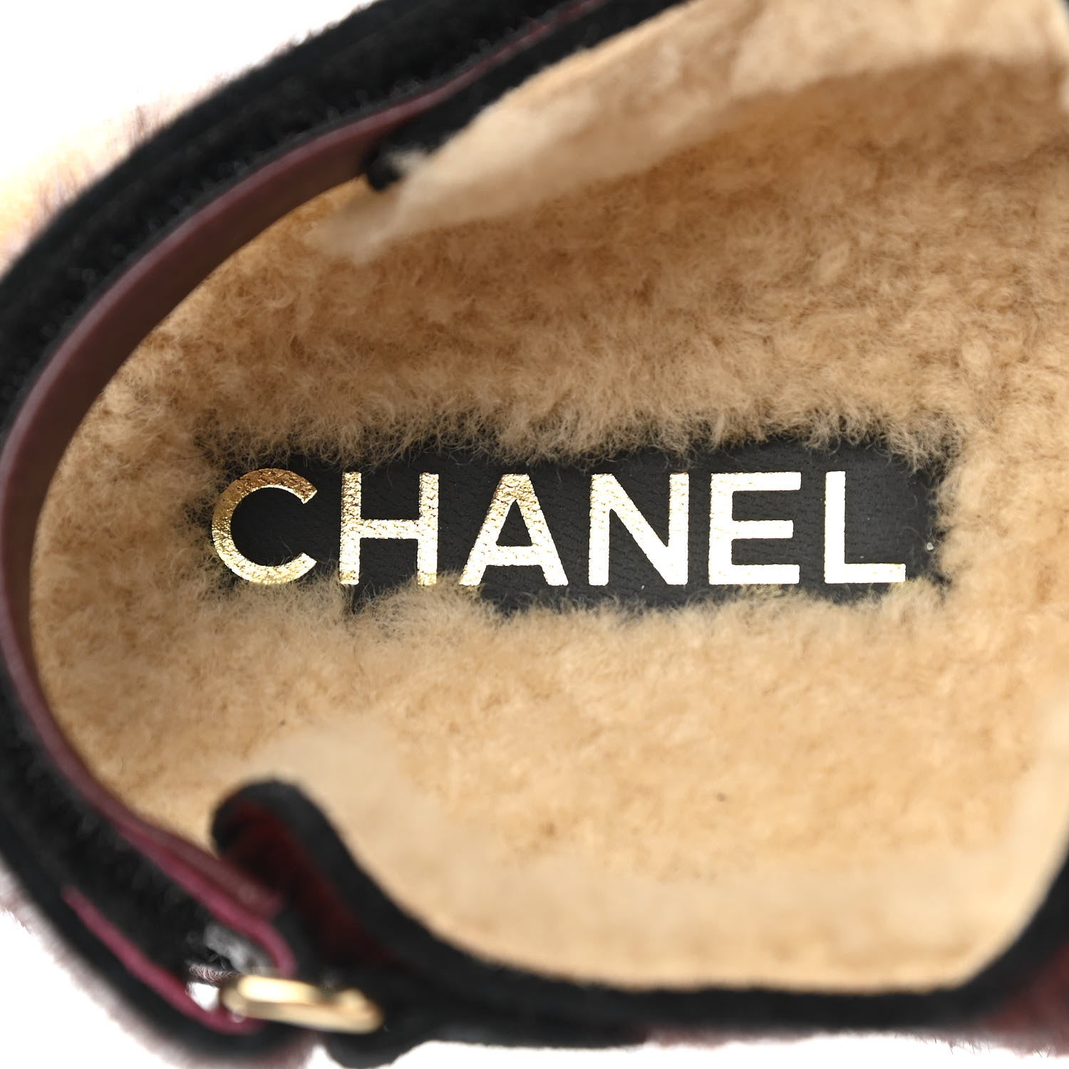 Chanel Calfskin Hair Suede Shearling Dad Sandals 37 Burgundy Black 7 of 9