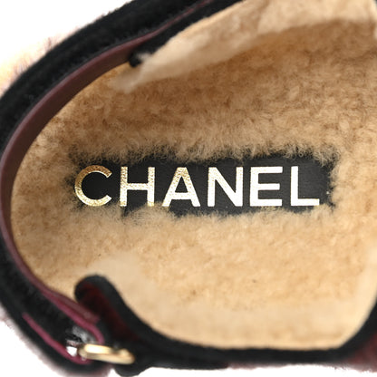 Chanel Calfskin Hair Suede Shearling Dad Sandals 37 Burgundy Black 7 of 9