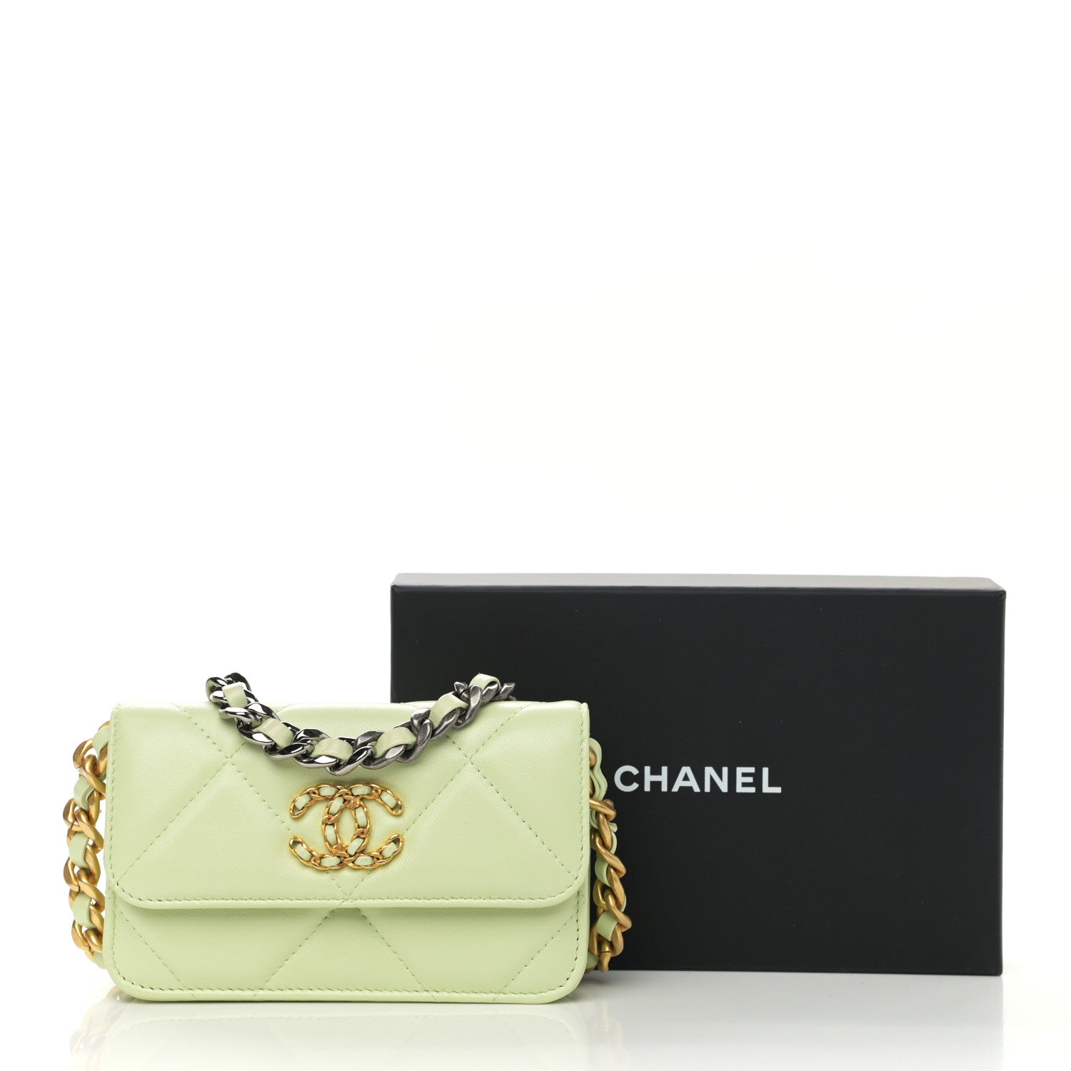 Chanel Lambskin Quilted Chanel 19 Clutch With Chain Light Green 13 of 13