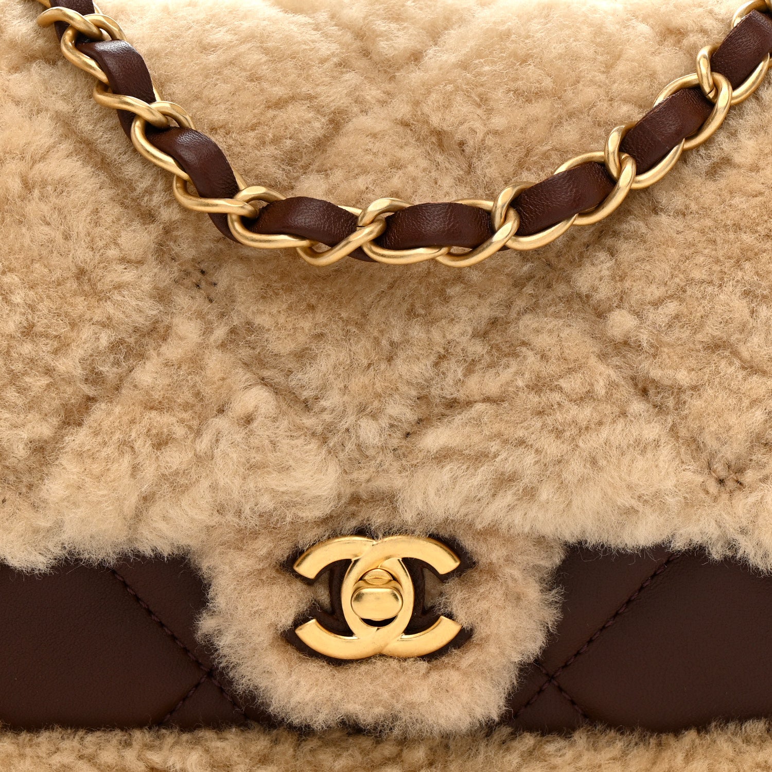 Chanel Shearling Lambskin Quilted Mini Furry Coco Flap Beige Dark Brown 8 of 12