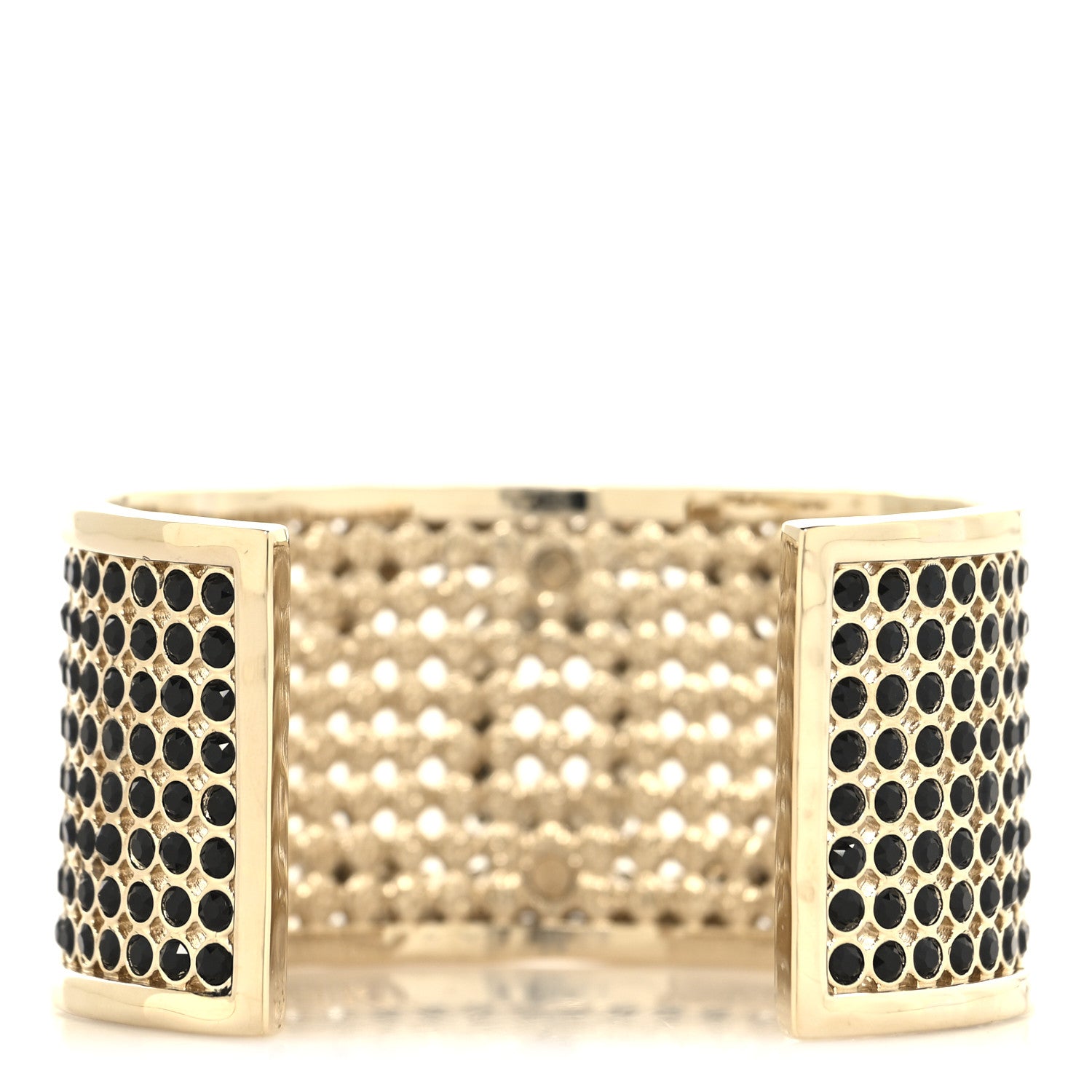 Chanel Metal Crystal CC Cuff Bracelet M Black Gold 3 of 4