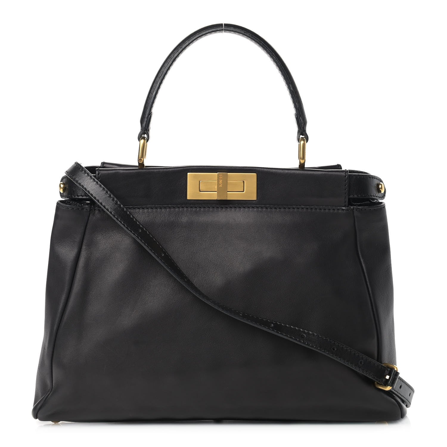 Fendi Vitello Saddle Medium Peekaboo Iconic Satchel Black 1 of 13