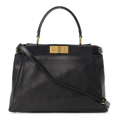 Fendi Vitello Saddle Medium Peekaboo Iconic Satchel Black 1 of 13