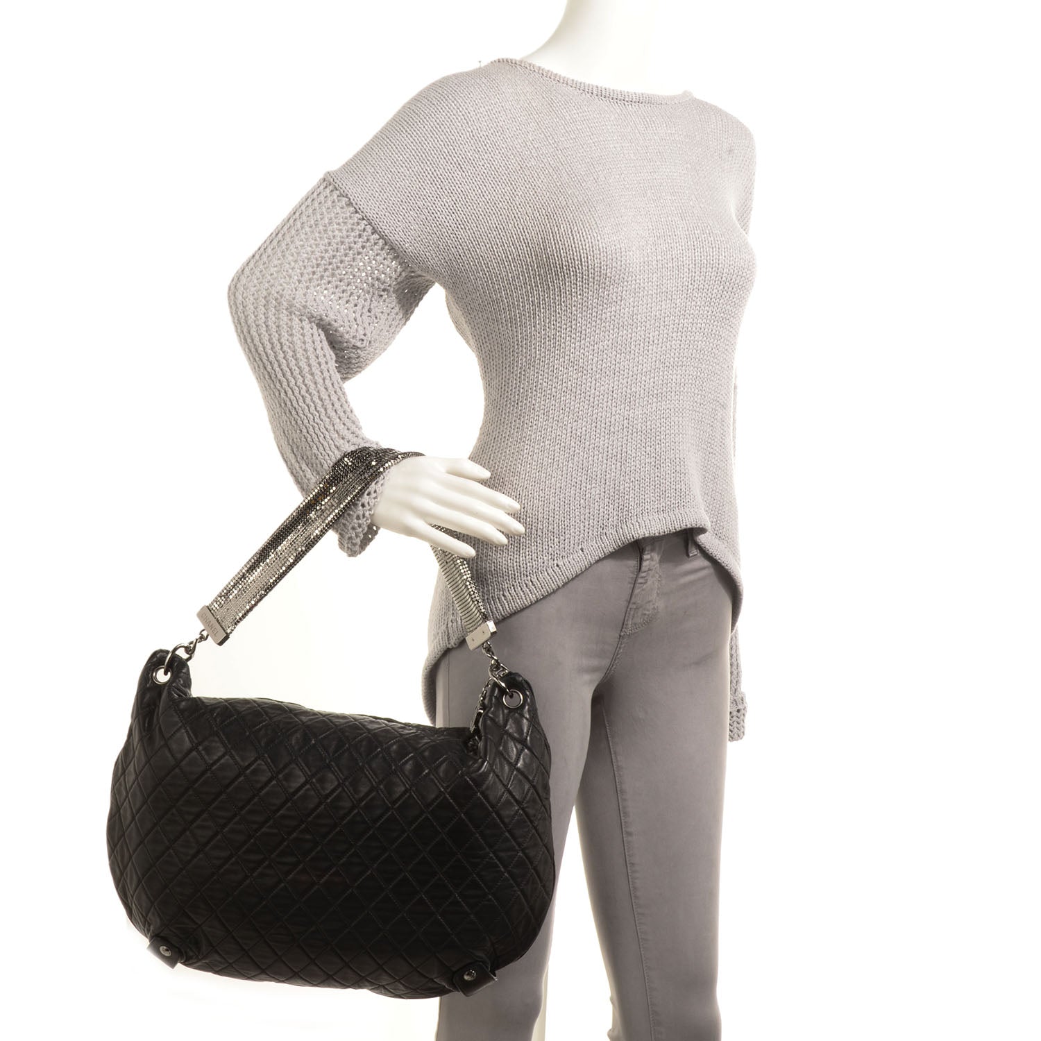 Chanel Lambskin Large Chain Mail Hobo Black 2 of 7