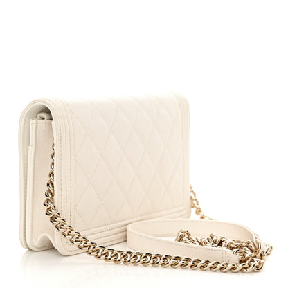 Chanel Caviar Quilted Boy Wallet On Chain WOC White 3 of 14