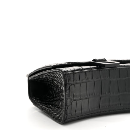 Balenciaga Shiny Calfskin Monochrome Crocodile Embossed Hourglass Top Handle Bag XS Black 9 of 10
