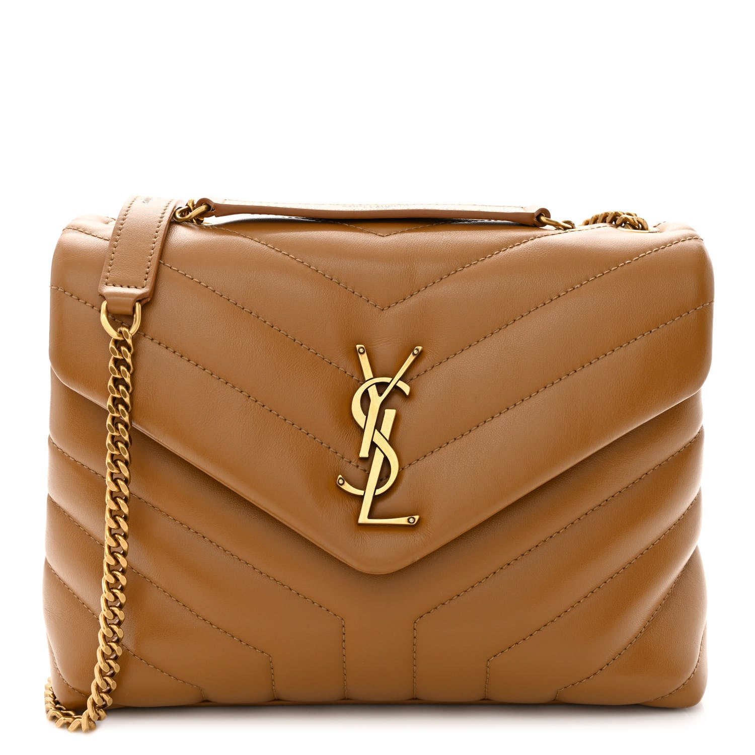 Saint Laurent Calfskin Y Quilted Monogram Small Loulou Chain Satchel Dark Natural 1 of 10