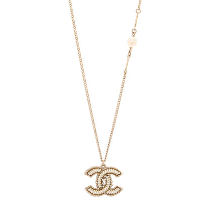 Chanel Crystal Pearl CC Pendant Necklace Gold 1 of 6