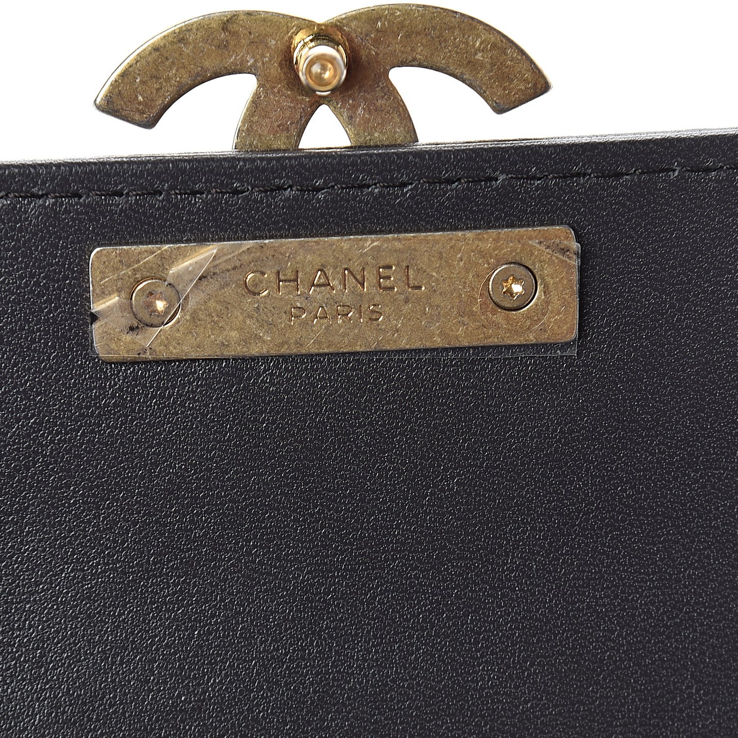Metallic Calfskin Quilted CC Chic Flap Card Holder Dark Gold Grey
