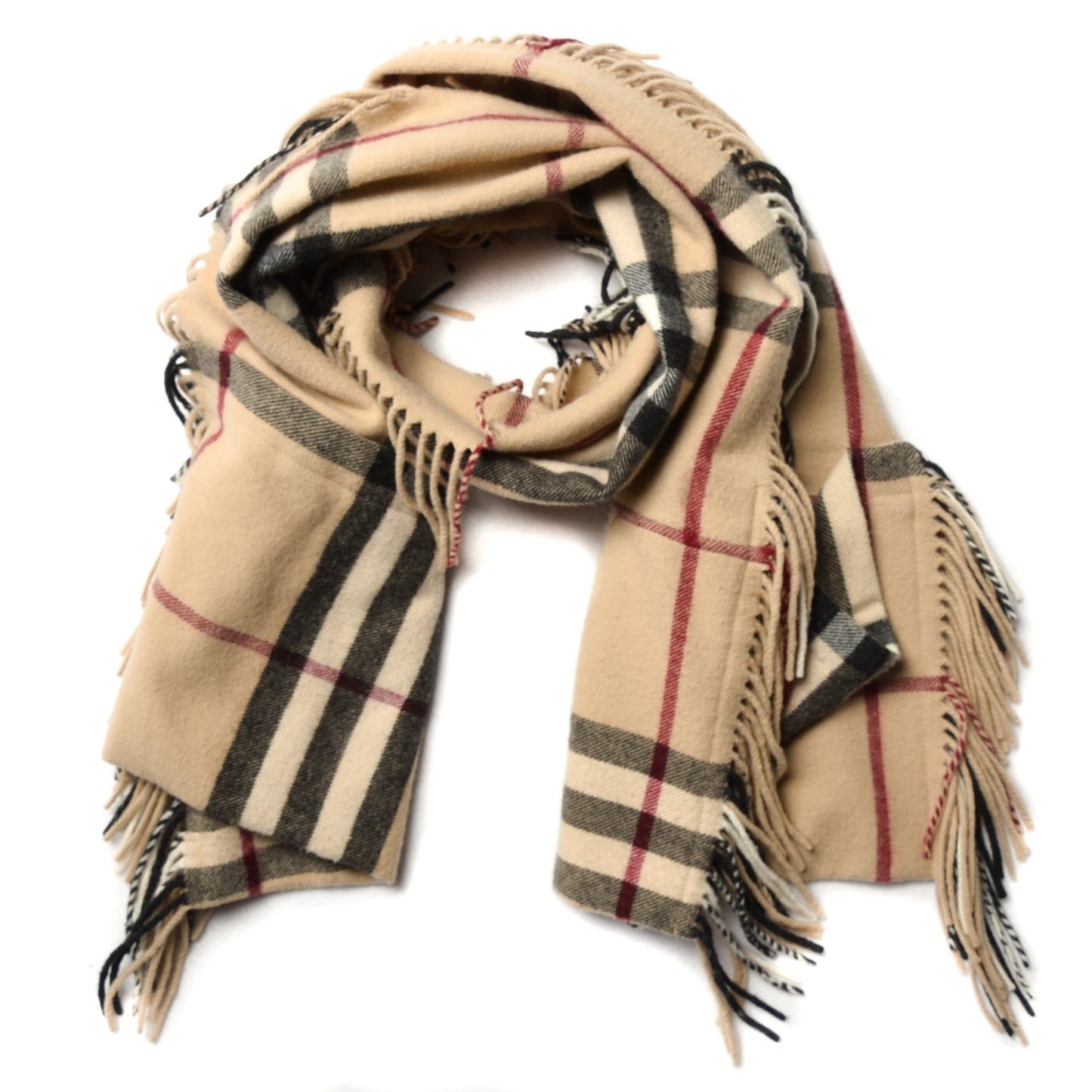 Merino Wool Cashmere House Check Fringe Stole