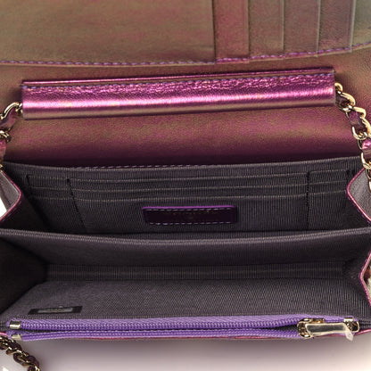 Chanel Iridescent Lambskin Quilted Mini Wallet On Chain WOC Purple 5 of 12