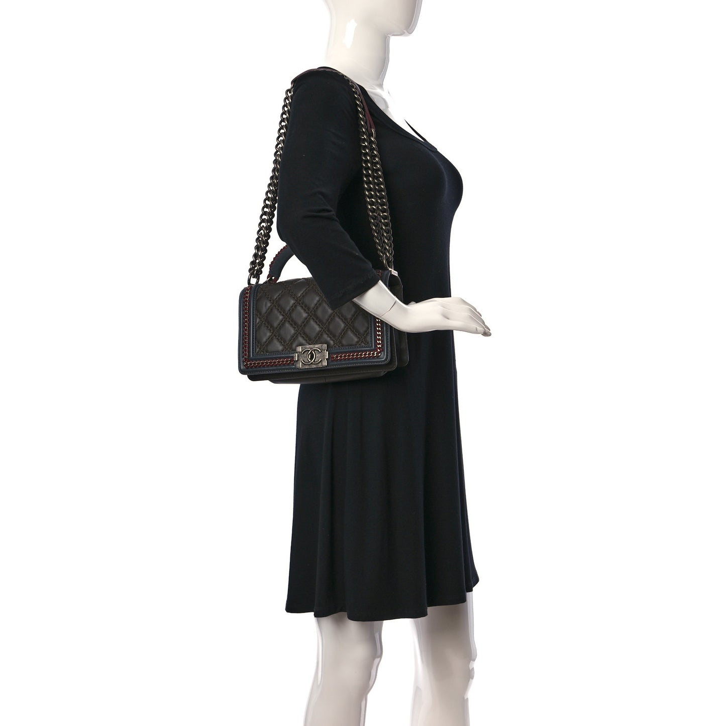 Calfskin Quilted Medium Boy Top Handle Flap Burgundy Black Blue