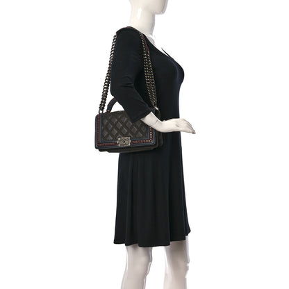 Chanel Calfskin Quilted Medium Boy Top Handle Flap Burgundy Black Blue 2 of 13