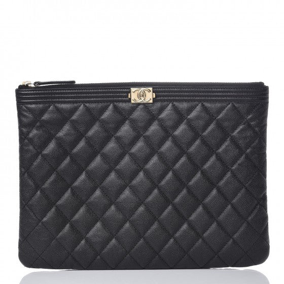 Caviar Quilted Medium Boy Cosmetic Case Black