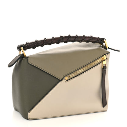 Loewe Calfskin Small Puzzle Edge Bag Laurel Green Light Oat 3 of 8