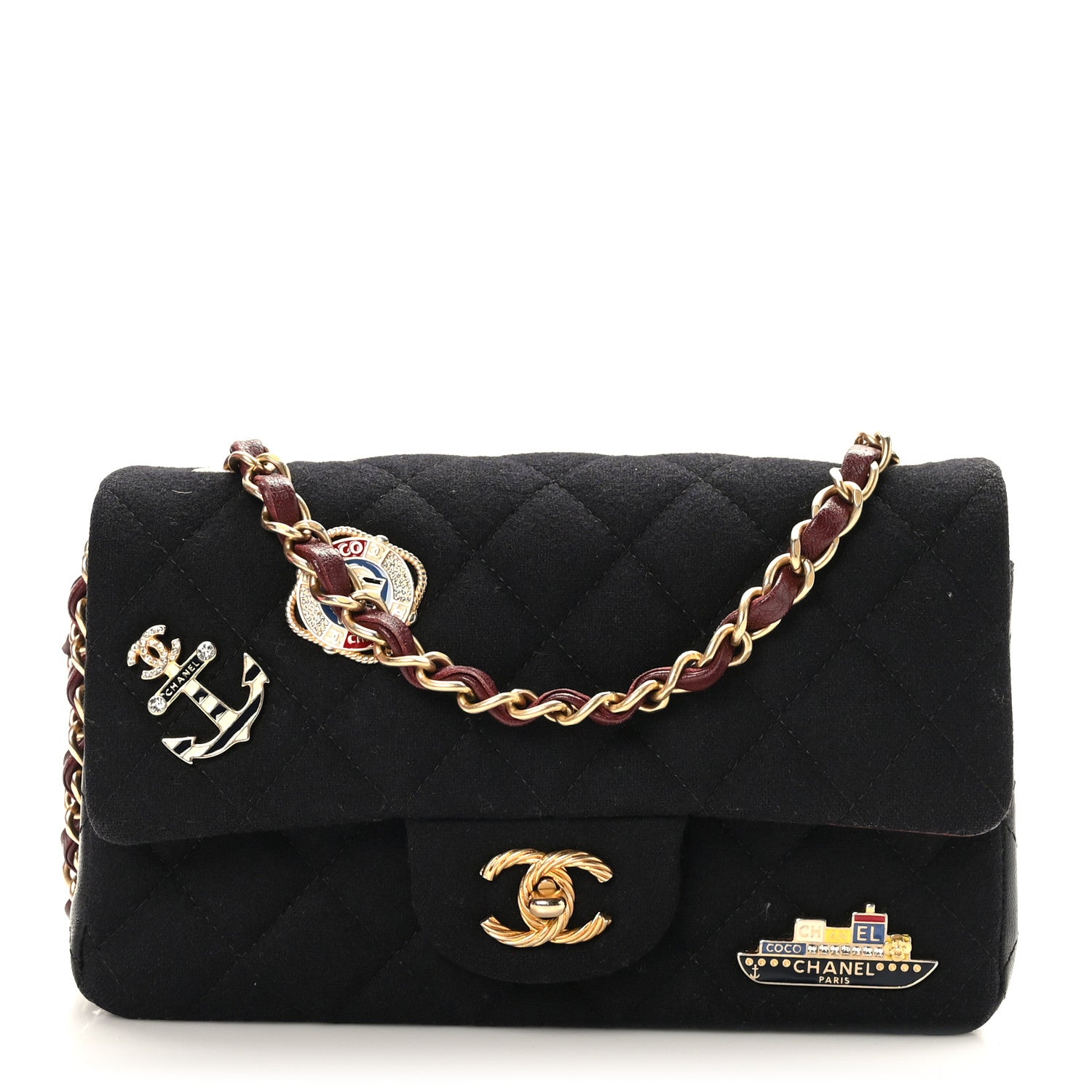 Chanel Felt Quilted Paris-Hamburg Charms Mini Rectangular Flap Dark Navy 1 of 9