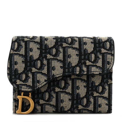 Christian Dior Oblique Saddle Card Holder Blue 1 of 9