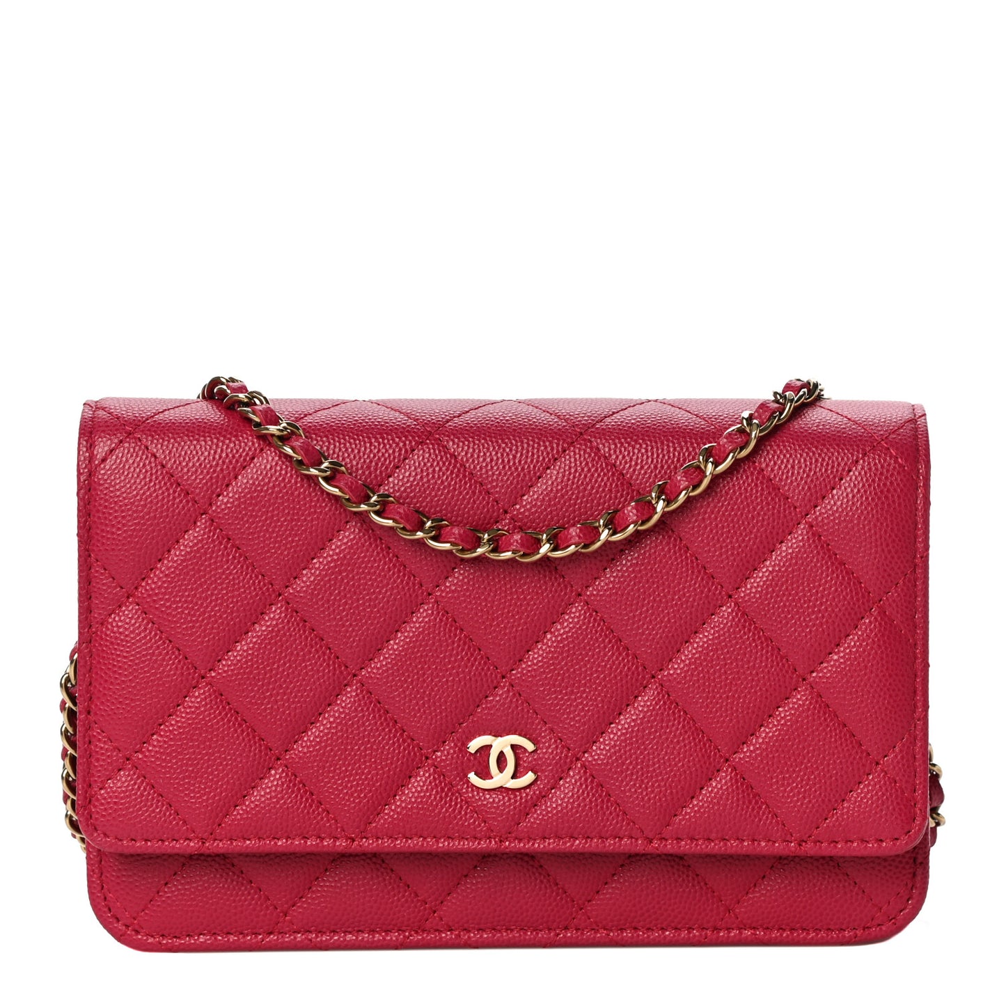 Caviar Quilted Wallet On Chain WOC Dark Pink