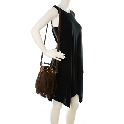 Saint Laurent Suede Calfskin Small Emmanuelle Fringe Bucket Bag Brown 2 of 7